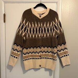 J. Crew Brown and Cream Patterned Cardigan